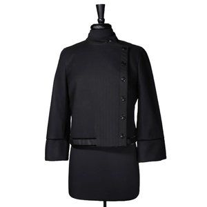 Zara Women's Blazer Black Wool Blend Lined Velvet Military Jacket Coat Medium